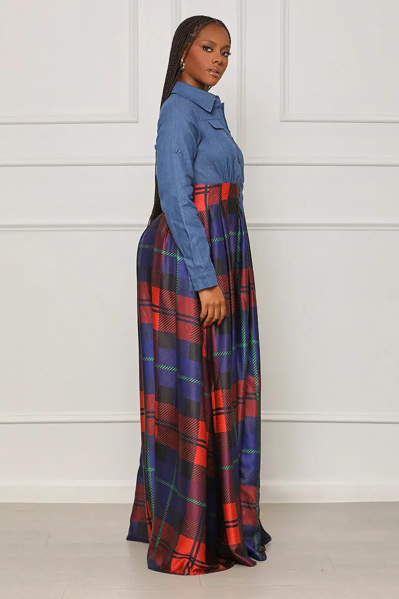 Fatally Hot Plaid Maxi Dress (Blue Multi)- FINAL SALE