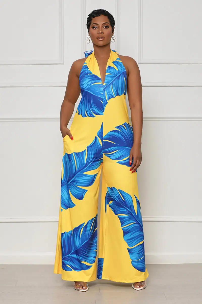 Cabana Palm Print Jumpsuit (Yellow Multi)- FINAL SALE