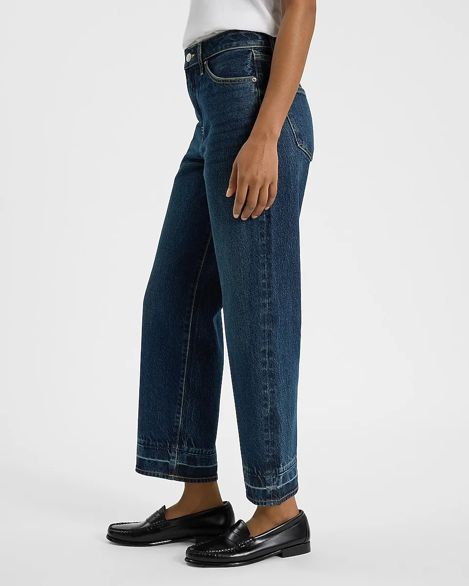 High Waisted Medium Wash 50/50 Rigid Stretch Relaxed Straight Ankle Jeans