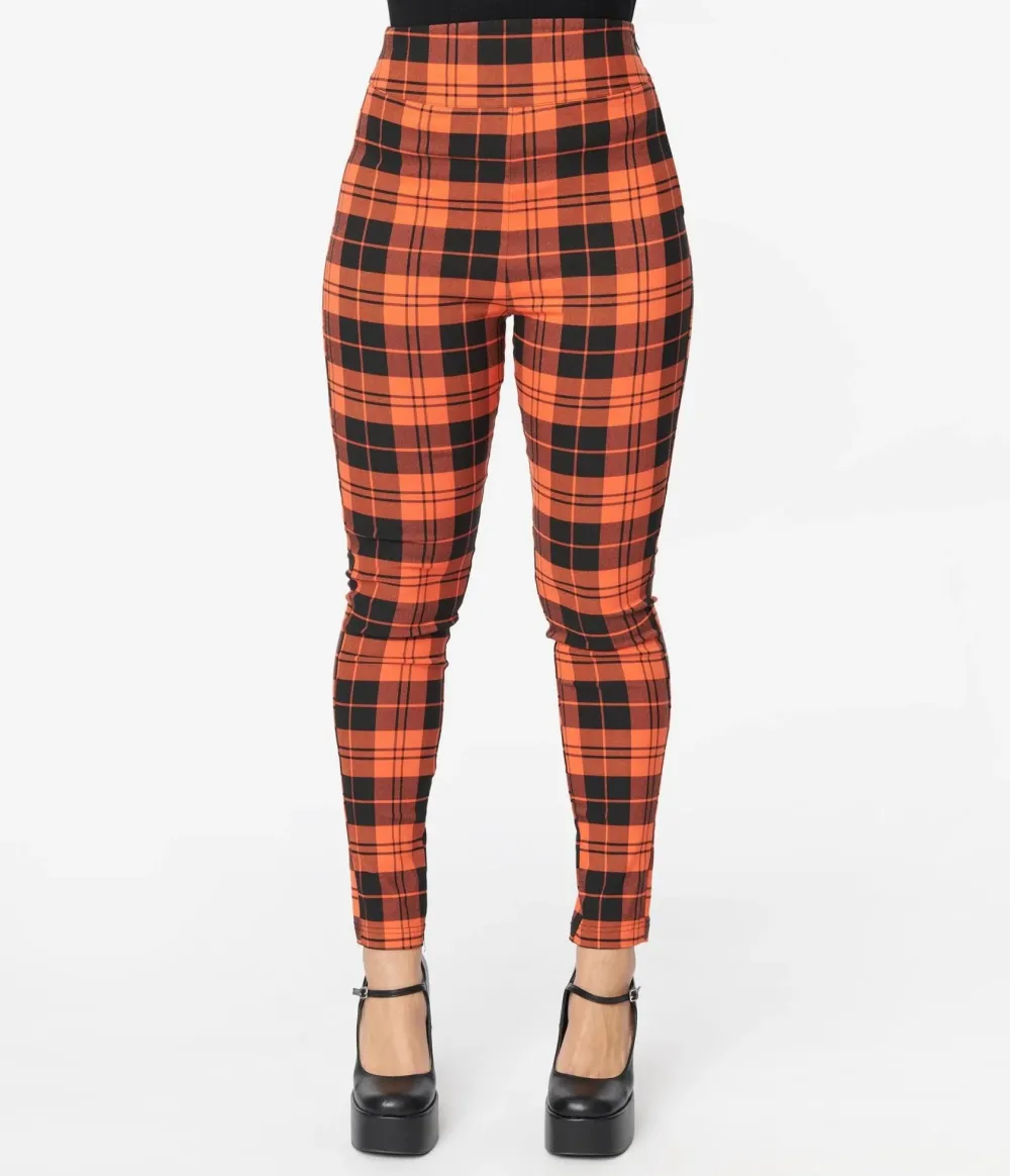 Unique Vintage Orange Plaid Rizzo Cigarette Pants