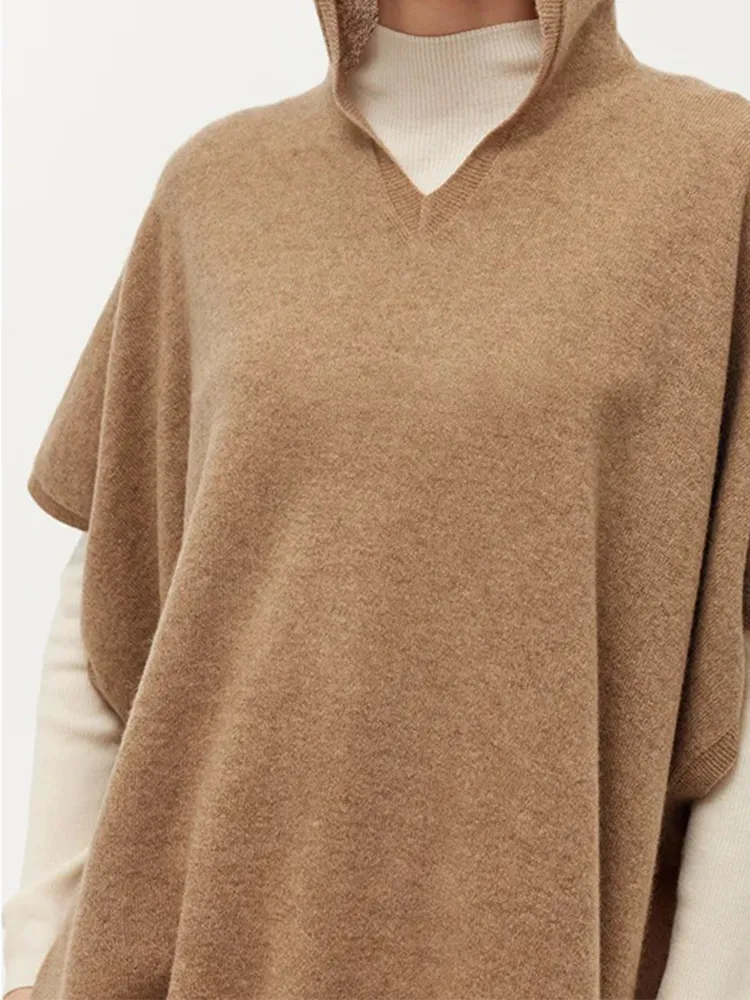 100% Cashmere Hooded Poncho Sweater