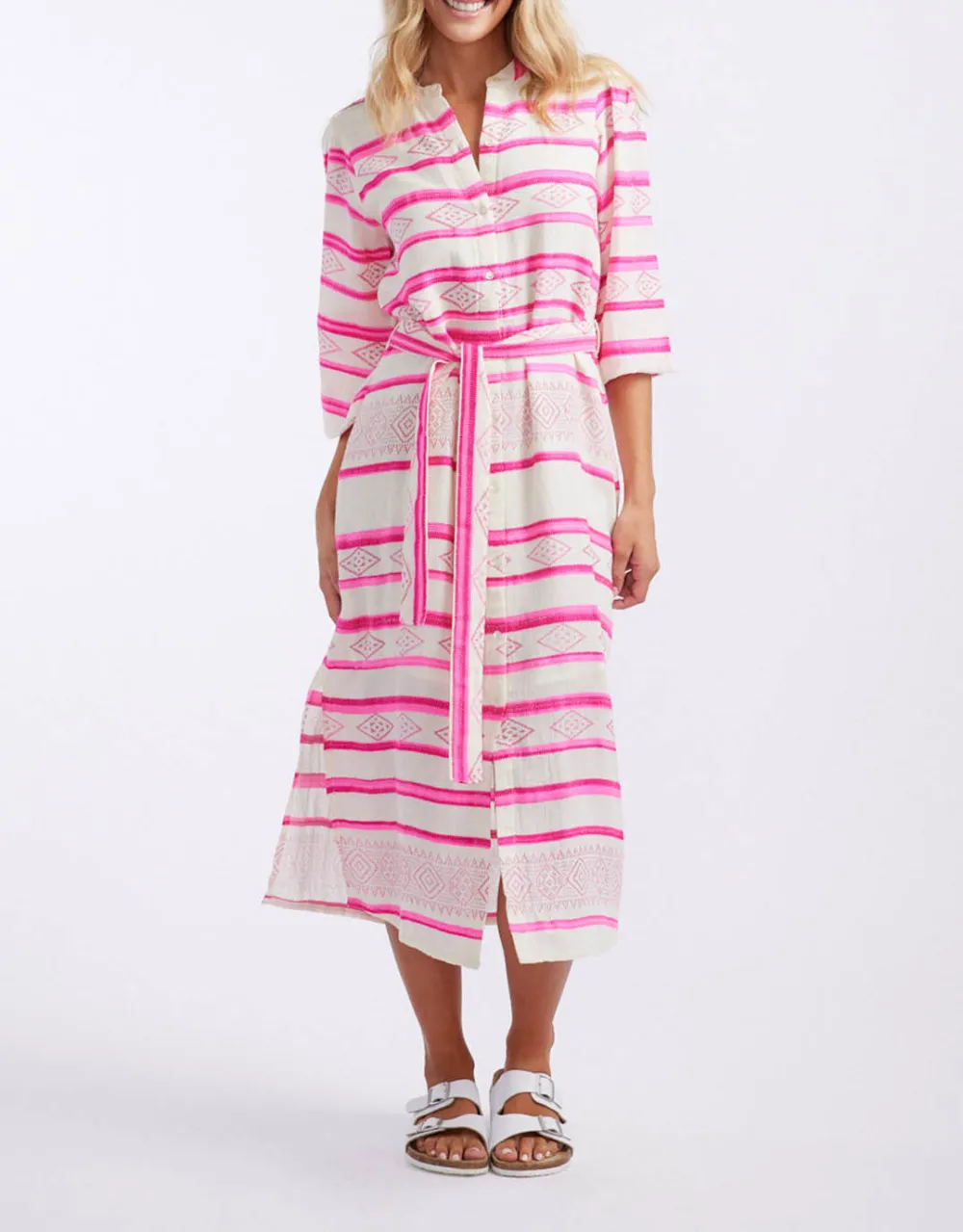 Palm Island Dress - Neon Pink Stripe