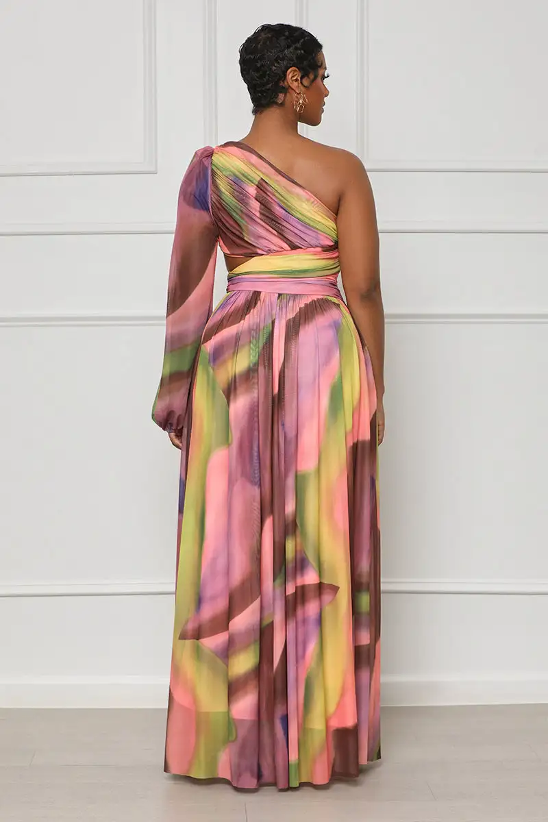 Chasing Waterfalls Watercolor Maxi Dress (Pink Multi)