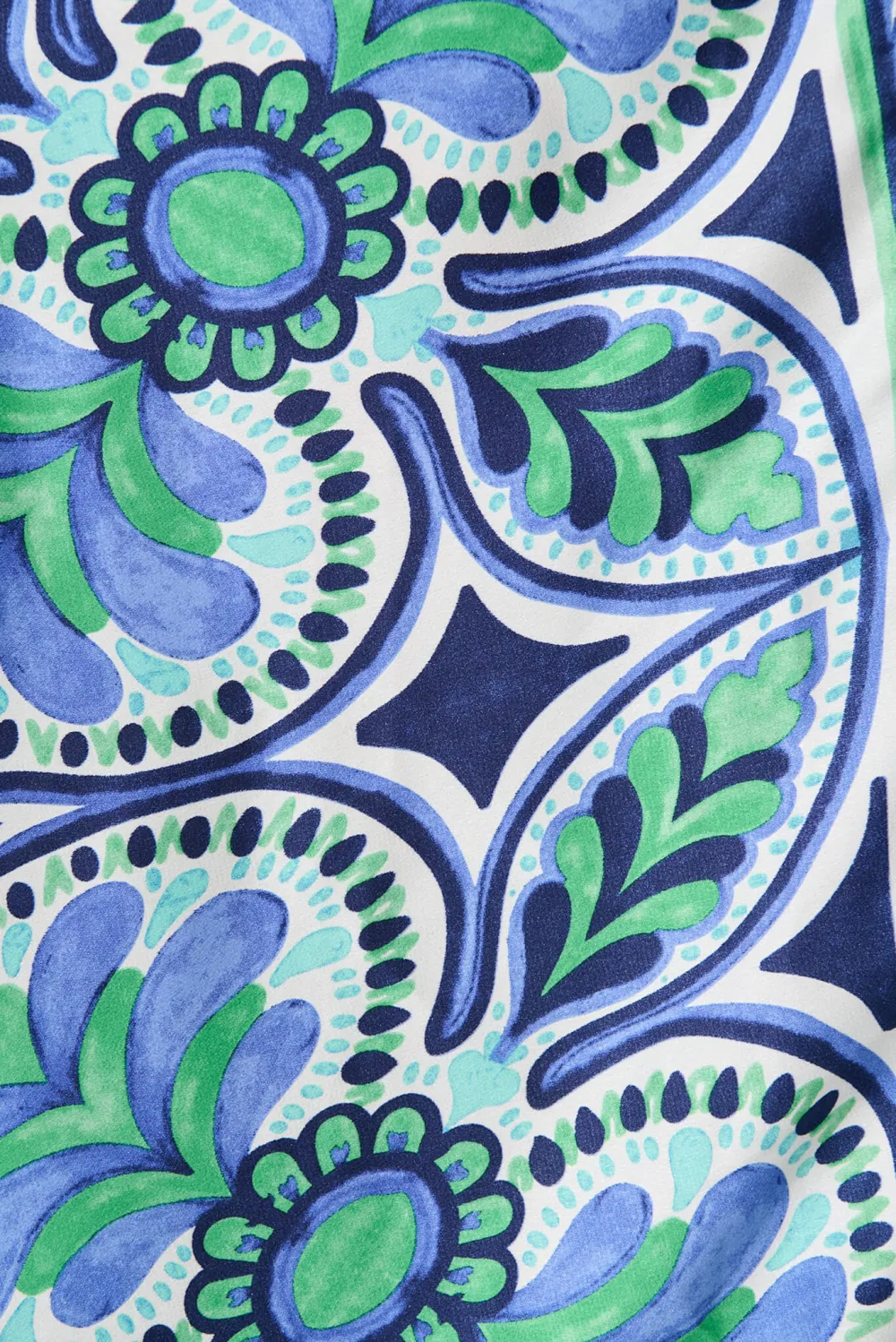 Blue Green Patterned Belted Midi Dress