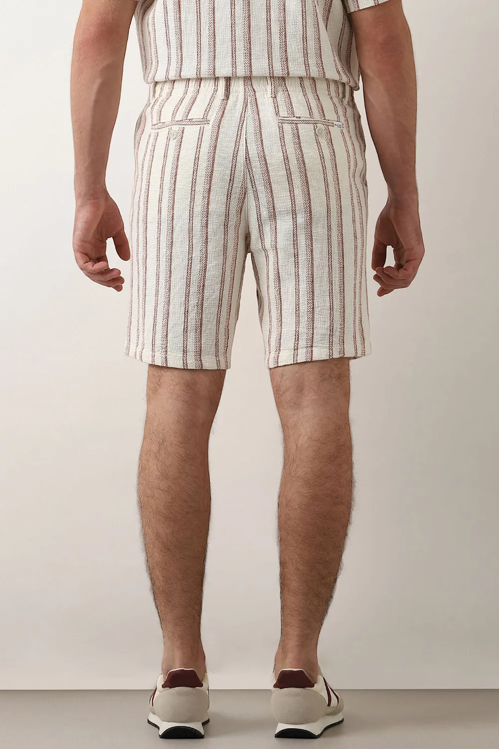 Beige Striped Co-ord Set Shorts