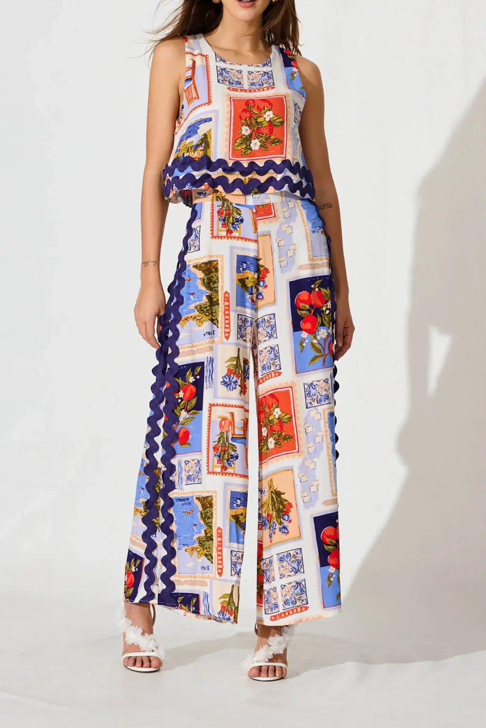Colorful Patchwork Sleeveless Wide Leg Jumpsuit