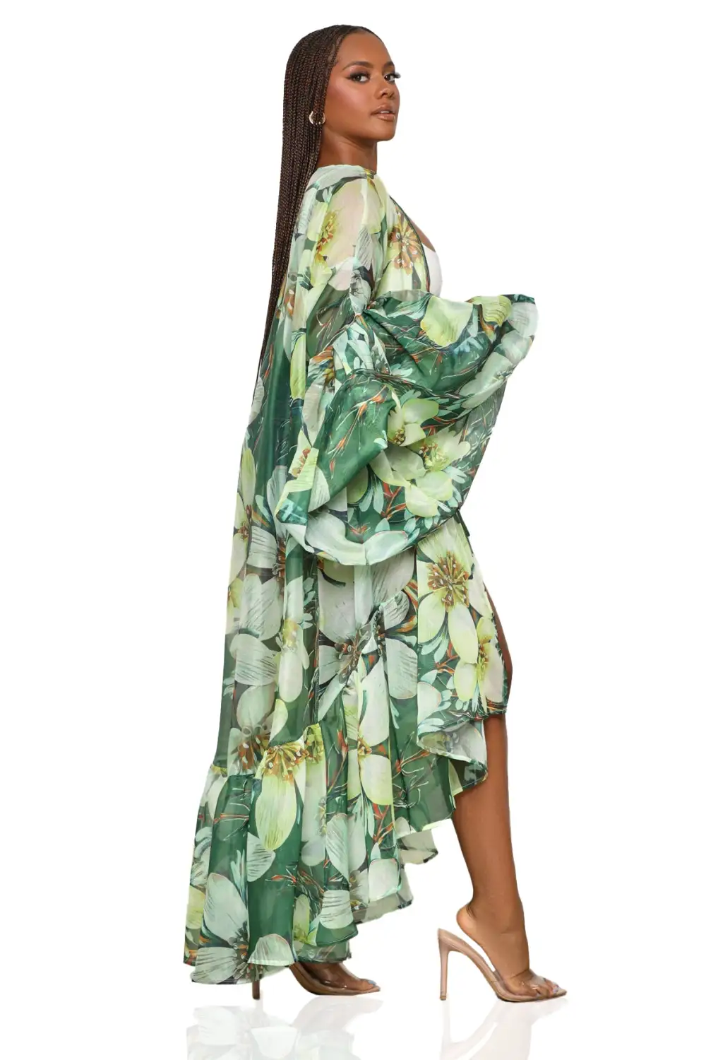 Grand Entrance Floral Organza Kimono (Green Multi)