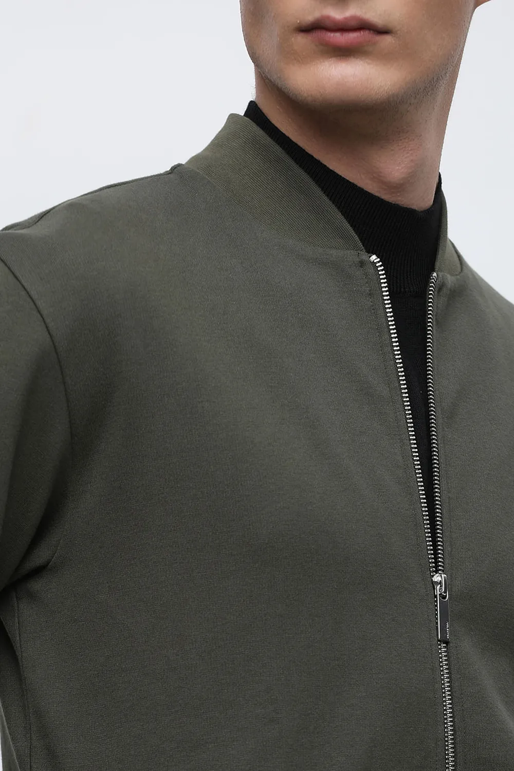 Dark Green Jersey Bomber Jacket