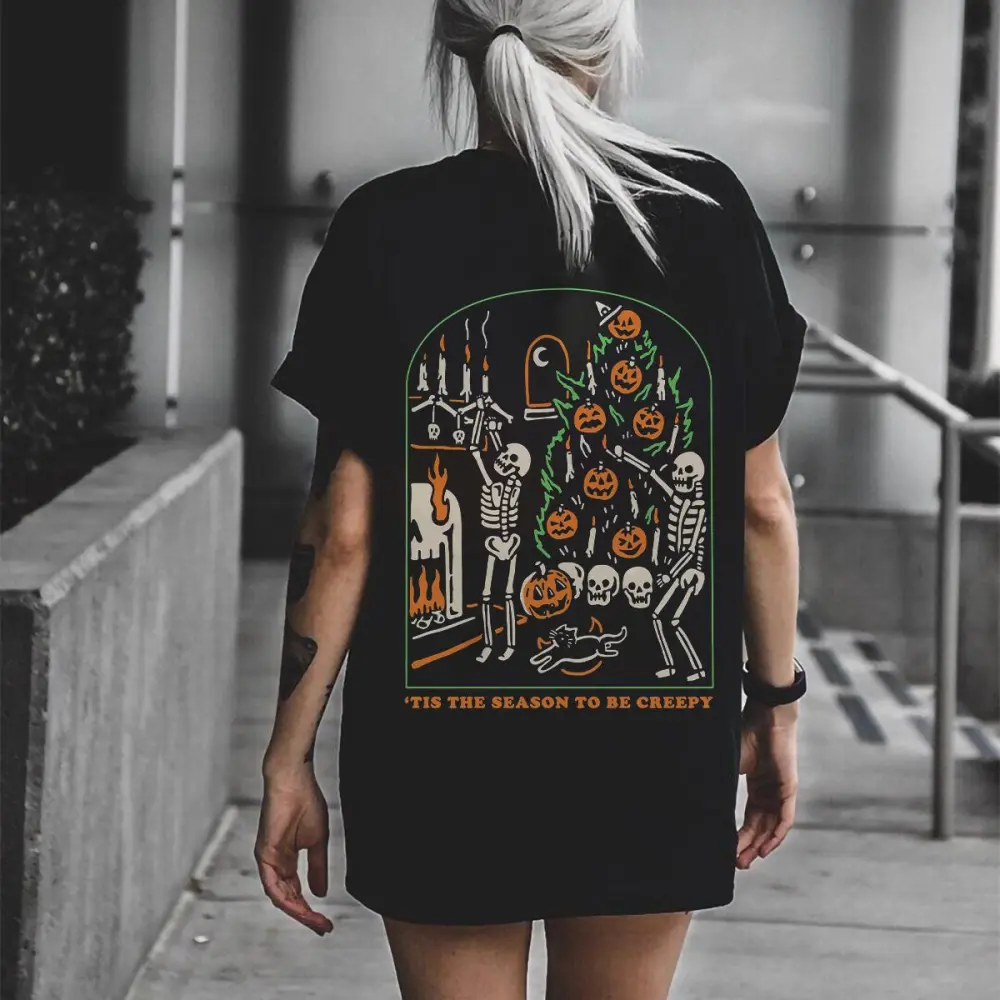 This The Season To Be Creepy Printed Skeleton T-shirt