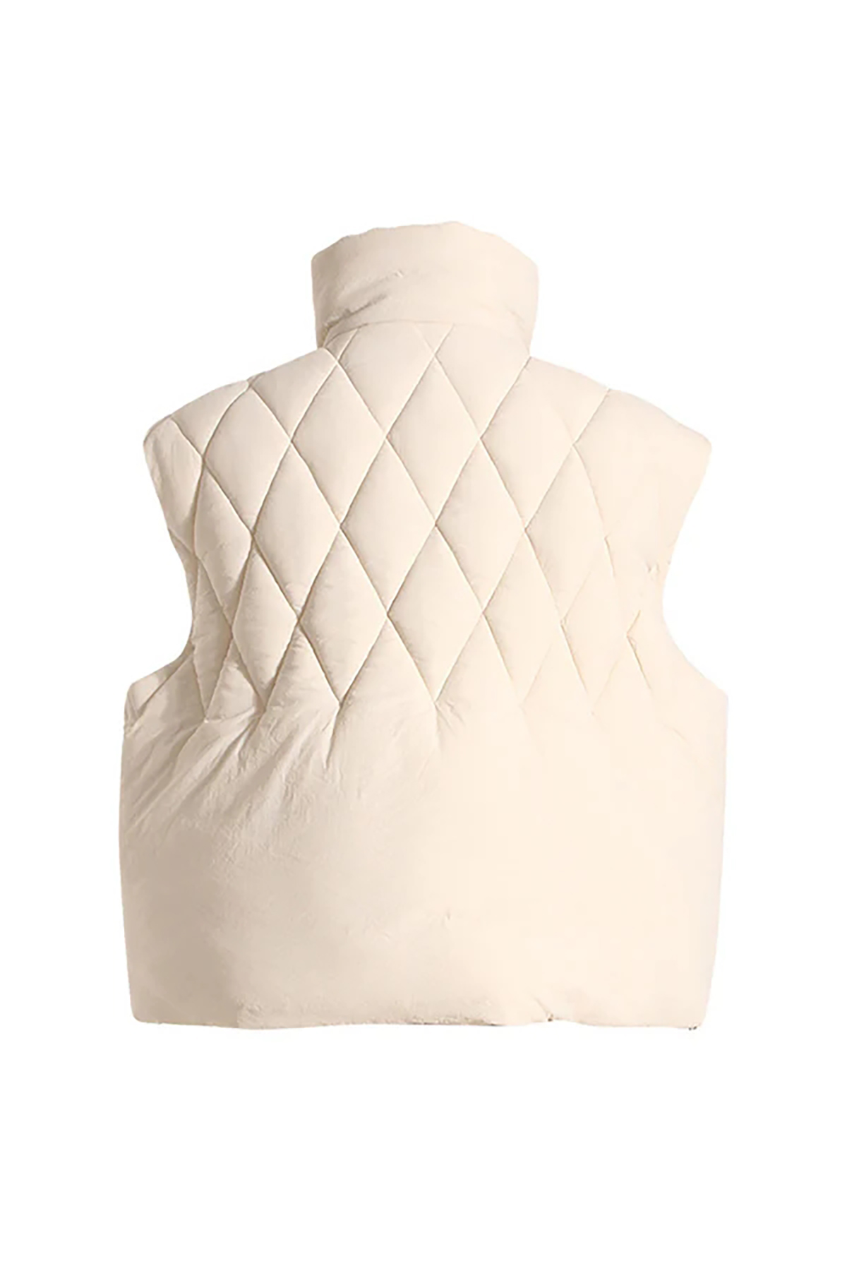 Glittering High Neck Sleeveless Rhinestone Fringe Quilted Down Puffer Vest