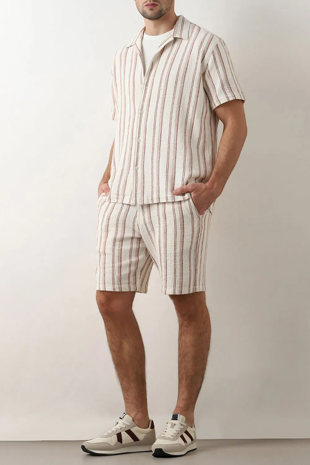 White Striped Co-ord Set Shorts