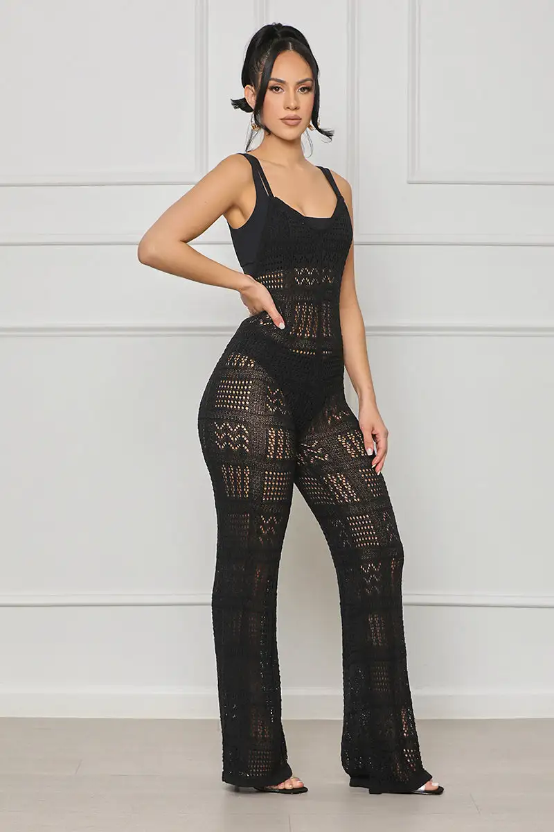 Island Escape Crochet Jumpsuit (Black)- FINAL SALE