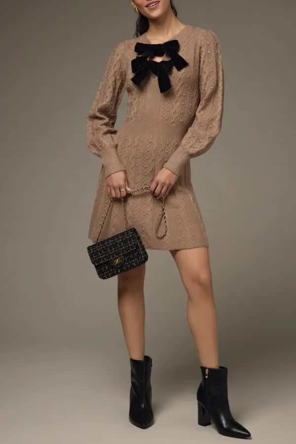 Alyssa Double Velvet Bow Mini Sweater Dress