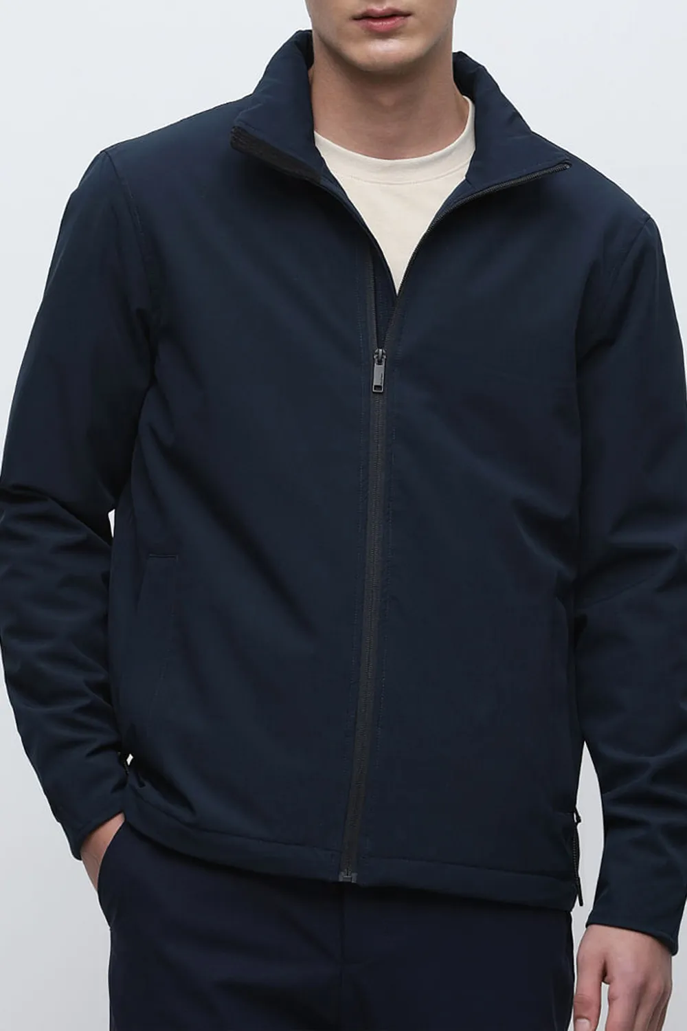 Navy Blue High Neck Padded Jacket