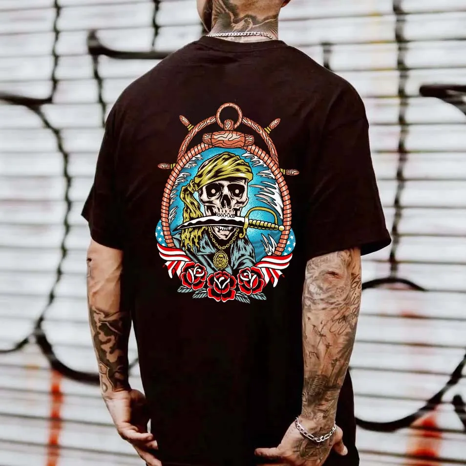 Pirate Skull Printed Men's T-shirt