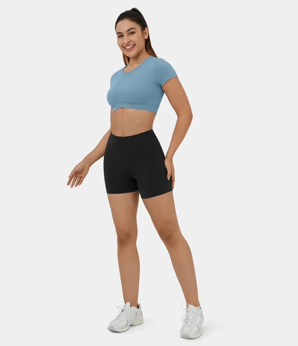 Plush High Waisted Plain Yoga Biker Shorts 5''
