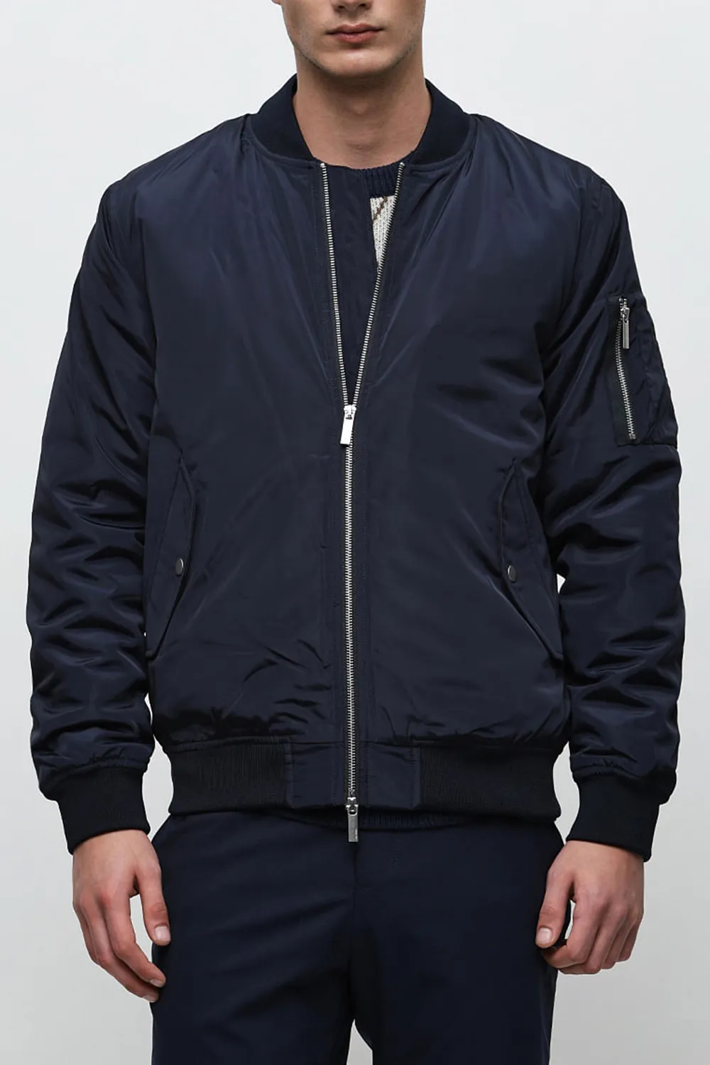 Dark Blue Zip-Up Bomber Jacket