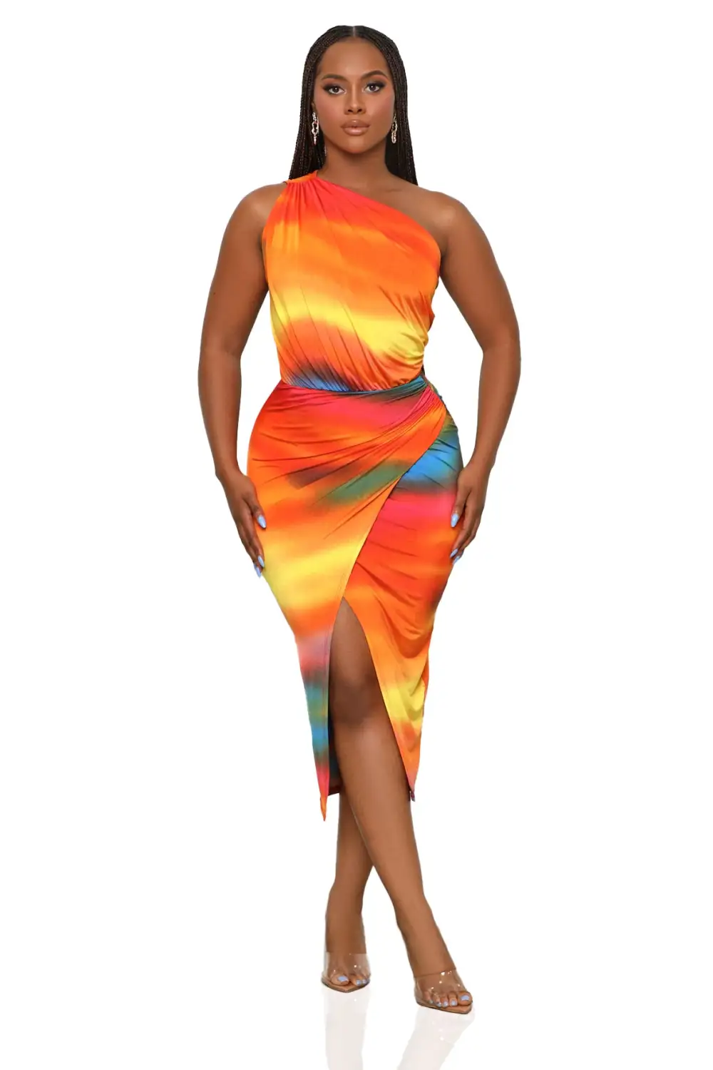 Arizona Sunset One Shoulder Dress (Orange Multi)