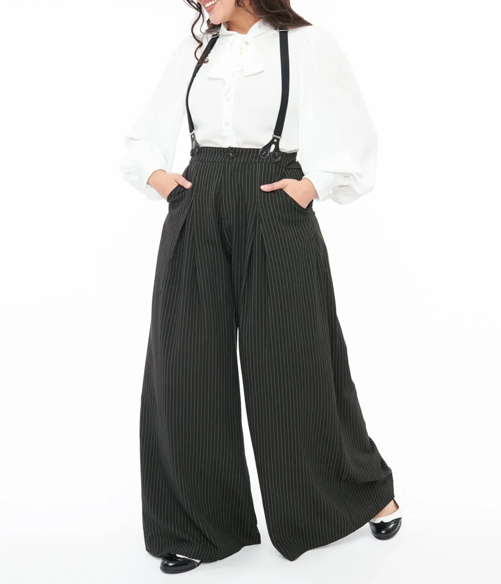 Voodoo Vixen Black & White Pinstripe Suspender Trousers