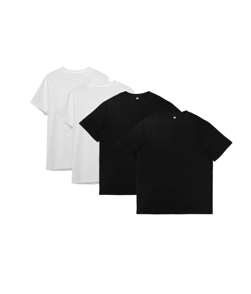 Solid Color Cotton T-Shirt Four-Piece Set