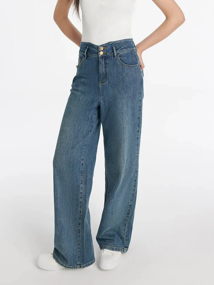 High-Waisted Loose Straight Full Length Women Jeans