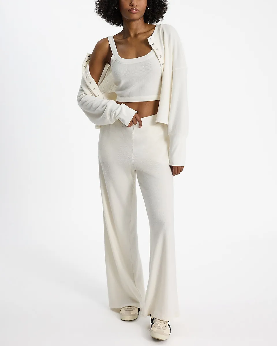 High Waisted Waffle Pull On Wide Leg Pant