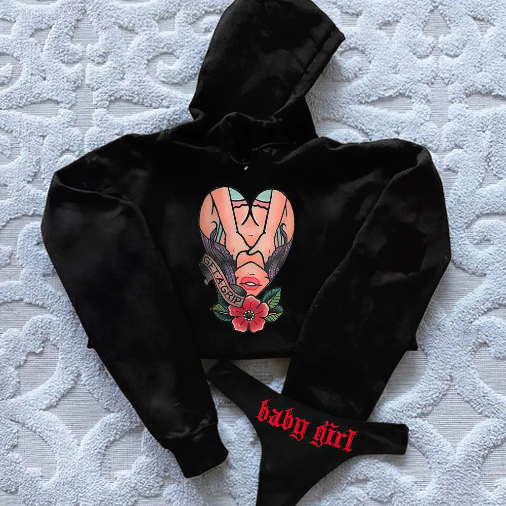 Get a Grip Baby Girl Printed Women's Cropped Hoodie & Thong Sets