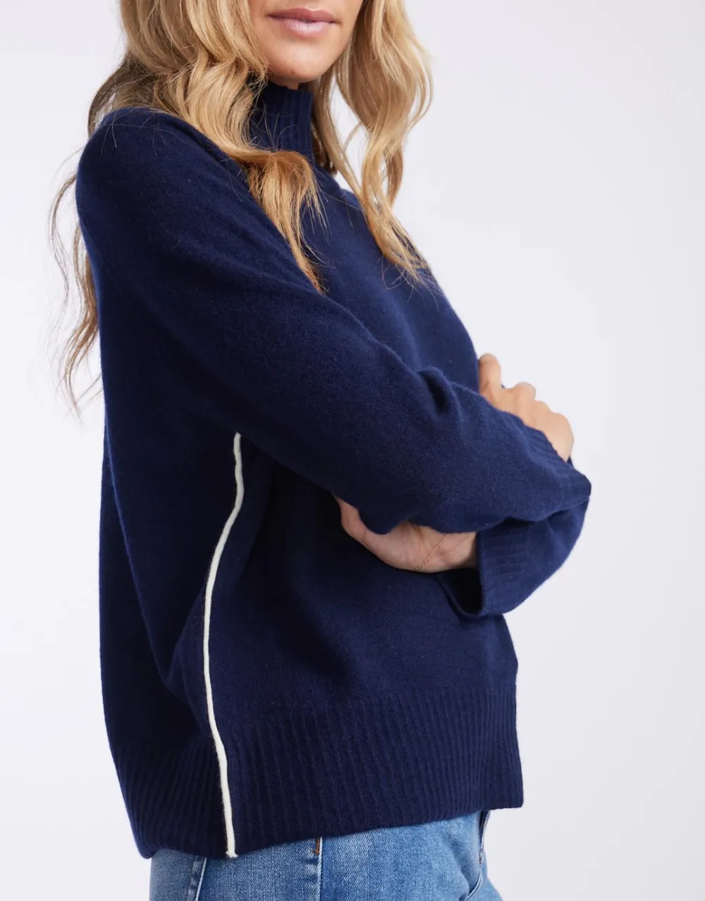 Montreal Mock Neck Knit Jumper - Navy/White