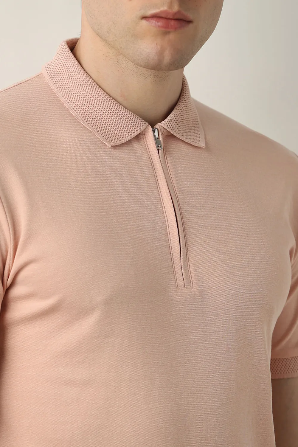 Pink Zip Detail Polo T-shirt