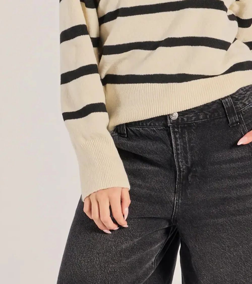 Preppy Casual Striped Knit Mock Neck Sweater