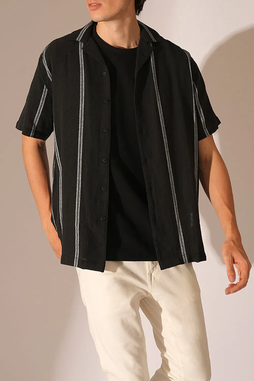 Black Textured Cotton Shirt