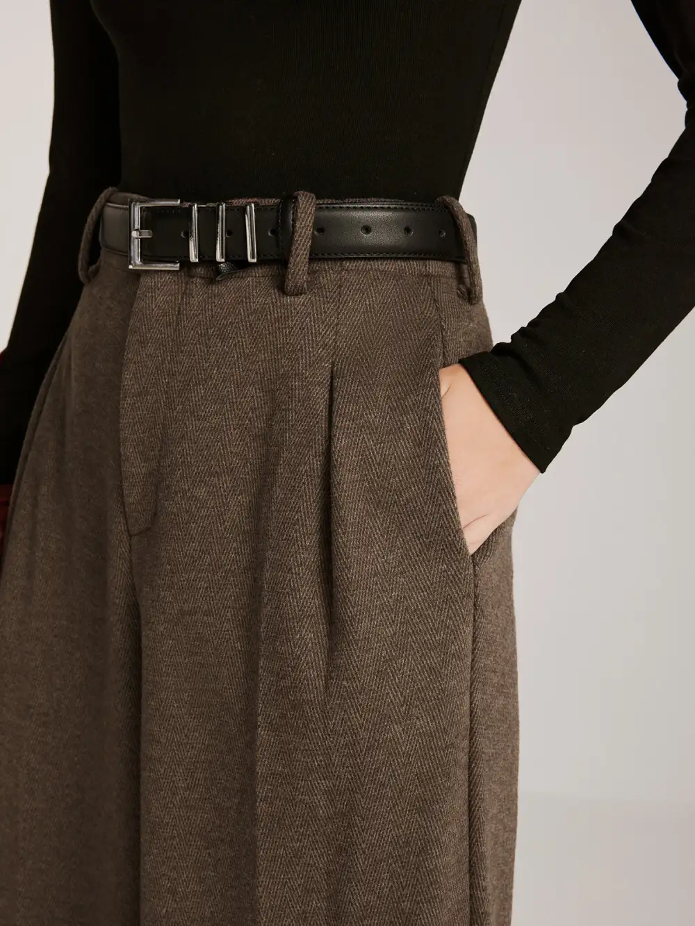 Pocketed Wide-Leg Pants Without Belt
