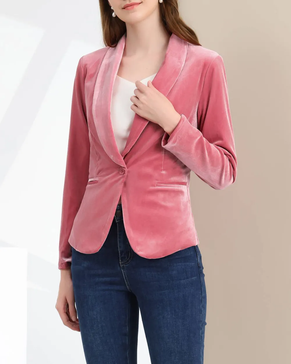 Allegra K- Shawl Collar One Button Velvet Blazer