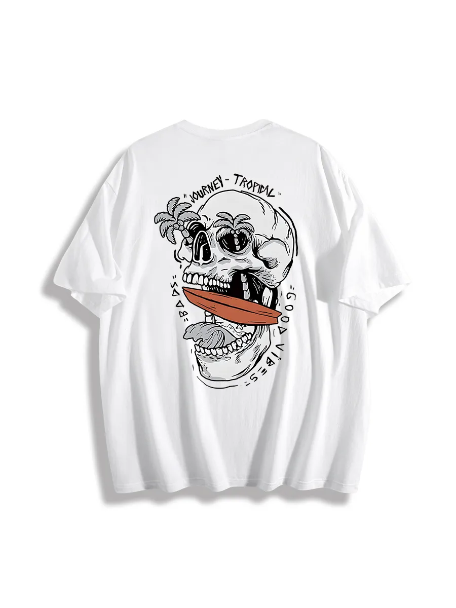 Men'S Letter & Skull Graphic Round Neck Short Sleeve Casual T-Shirt