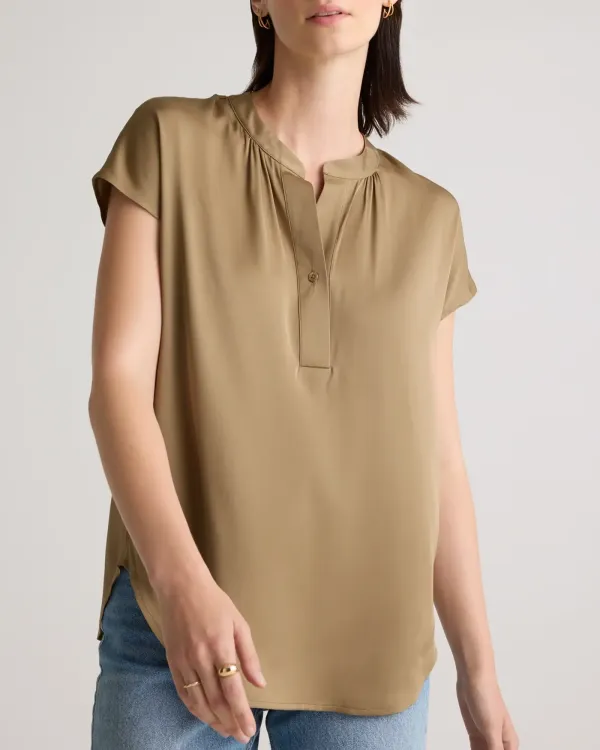 Short Sleeve Washable Stretch Silk Dolman Sleeve Blouse