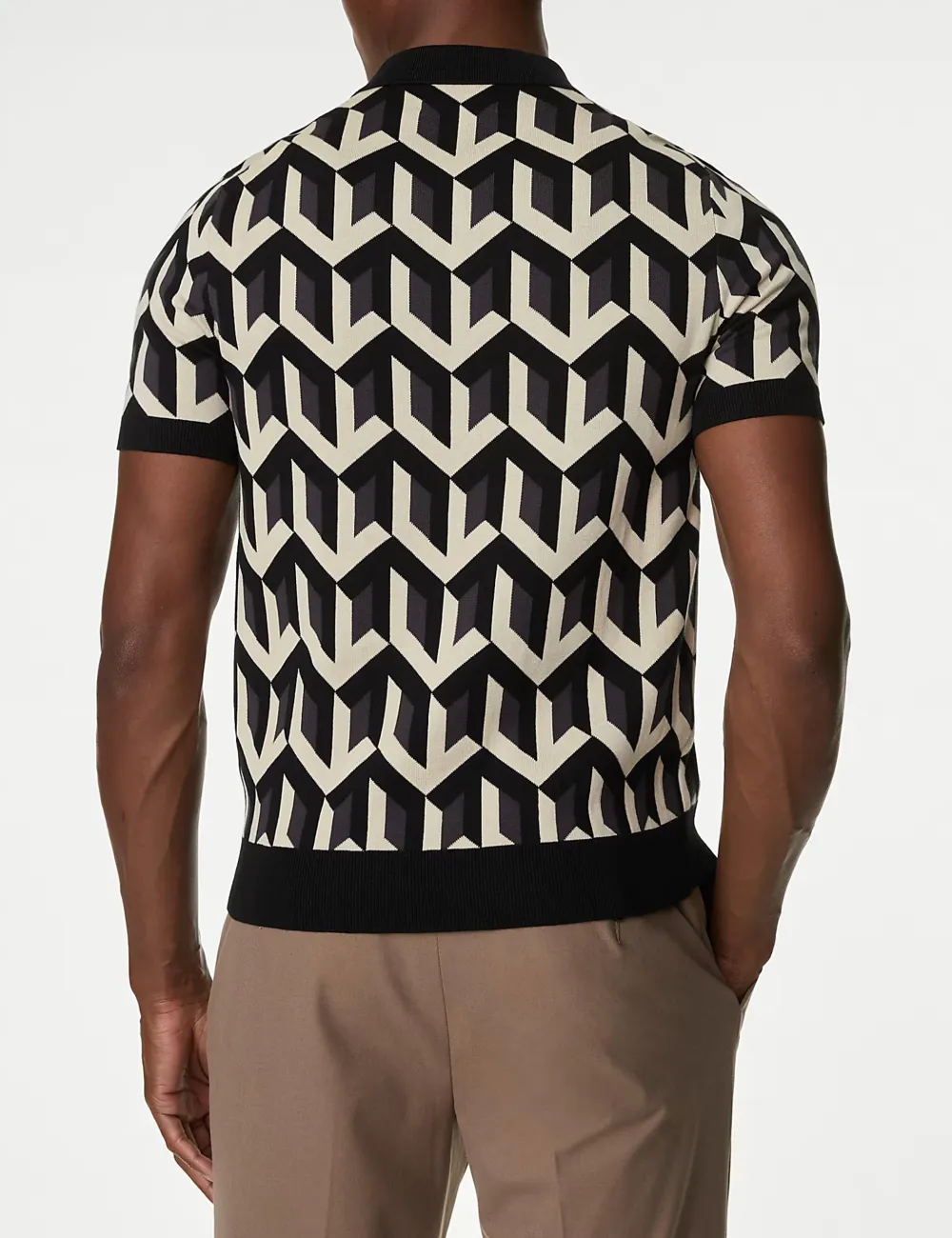 Cotton Rich Geometric Knitted Polo Shirt