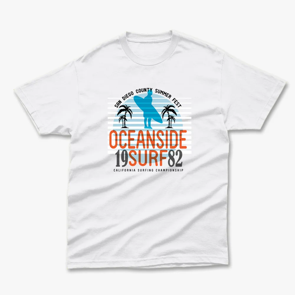 Retro Summer Oceanside Surf Printed T-Shirt