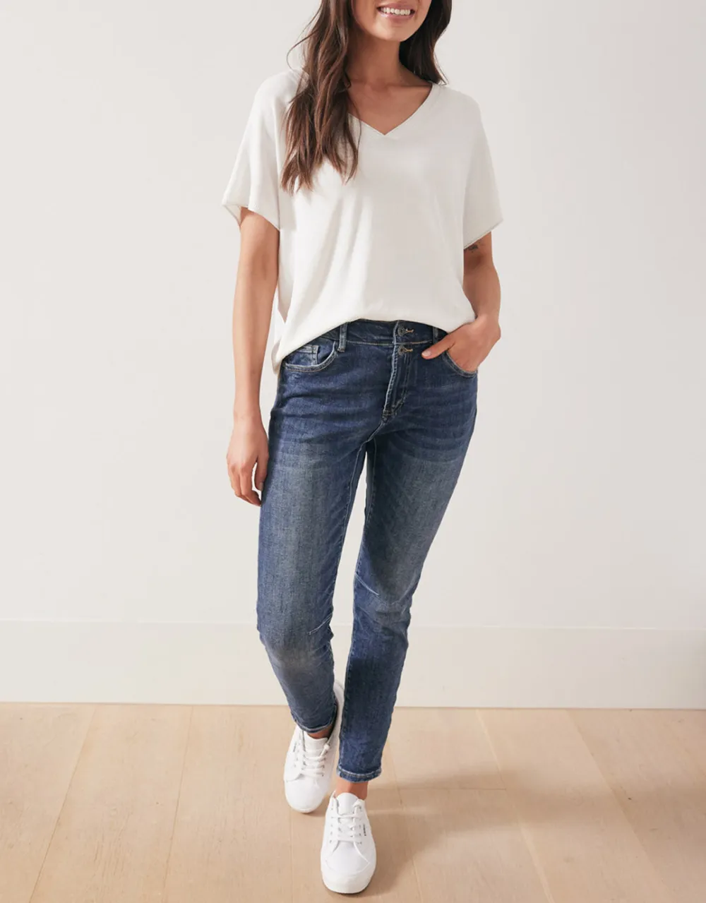 Knit V-Neck Top - White