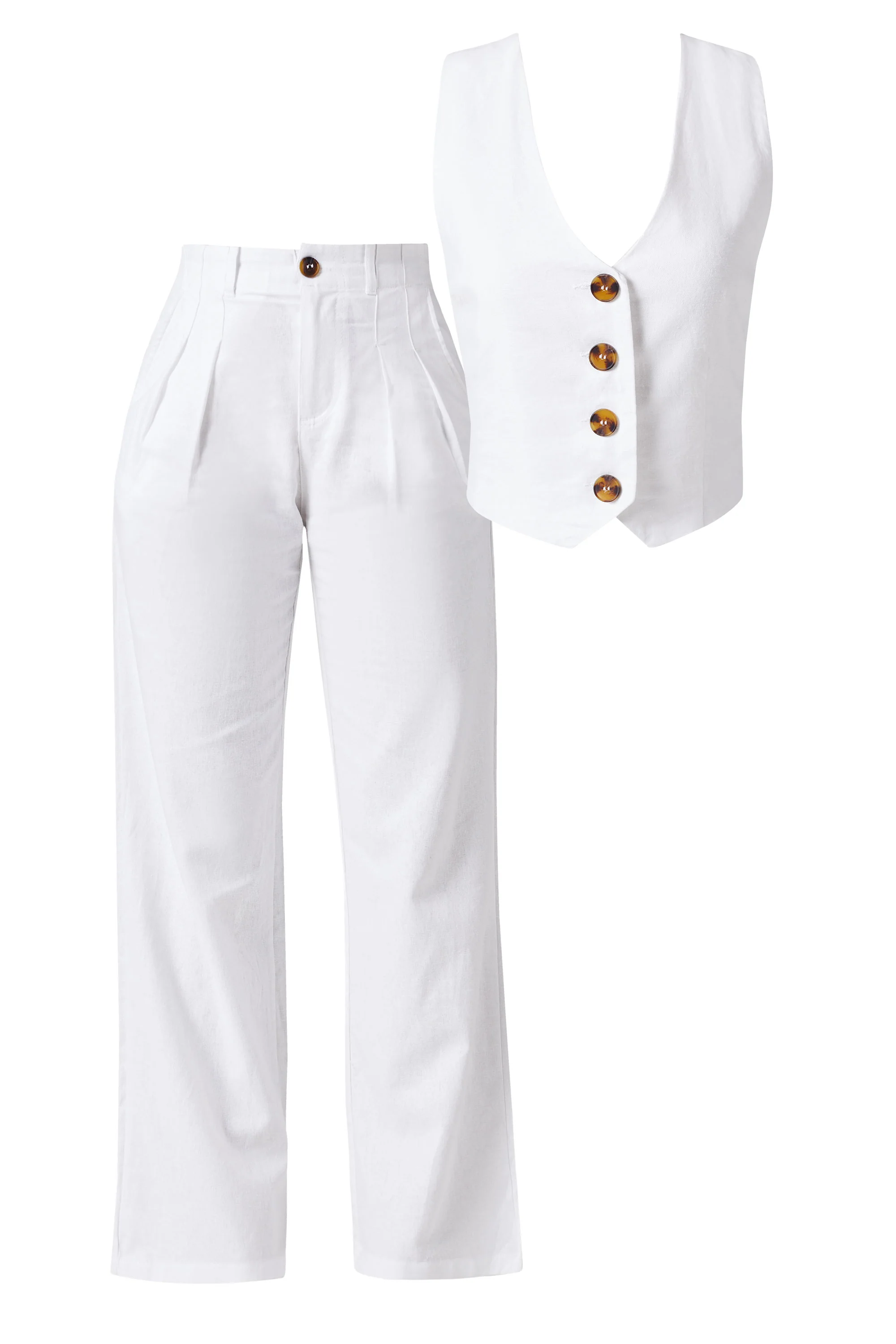 White Linen Straight Leg Pants