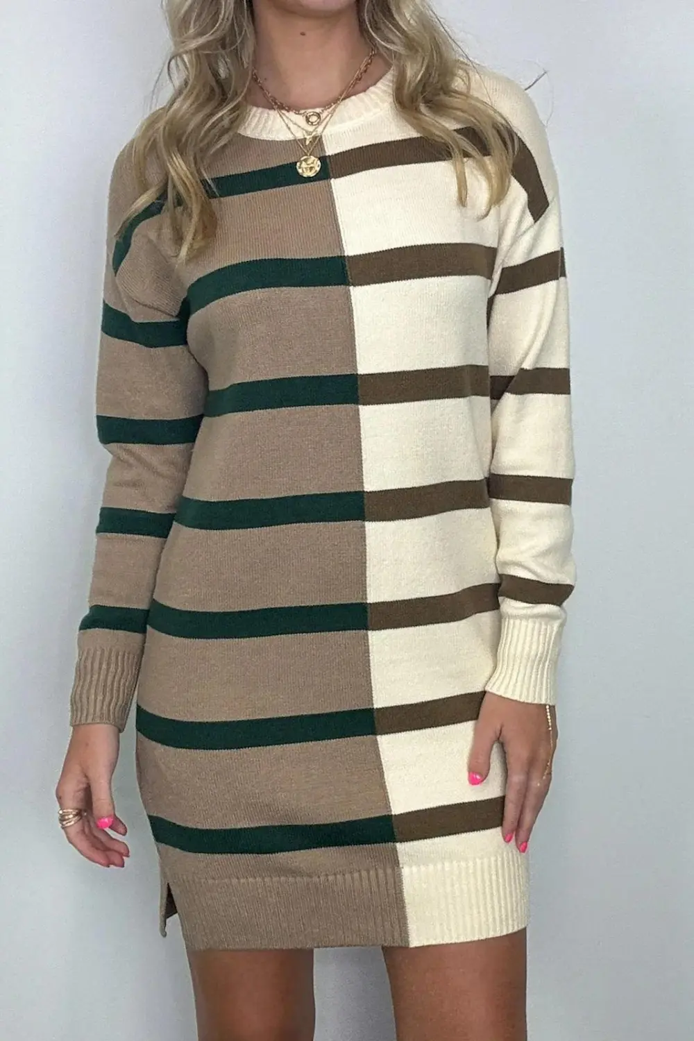 Color Block Striped Knit Dress