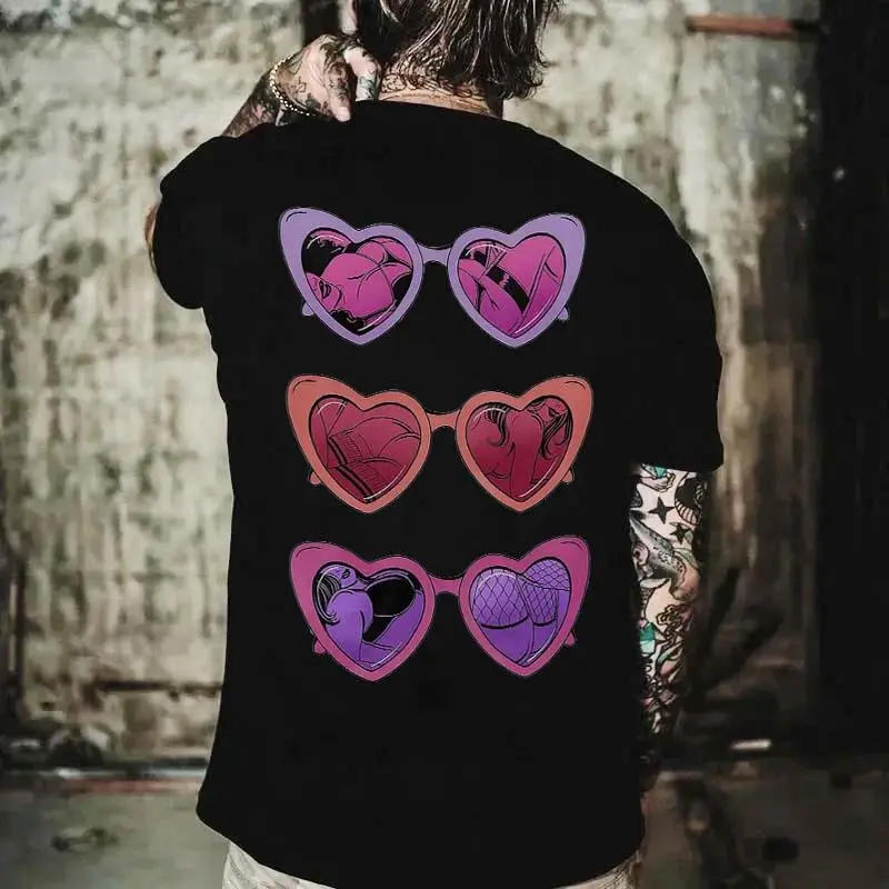 Heart Shaped Glasses Printed Men's T-shirt