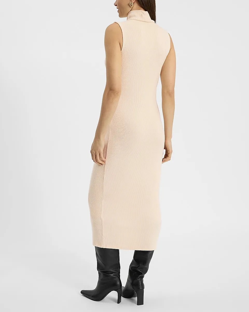 Ribbed Sleeveless Mock Neck Midi Dress