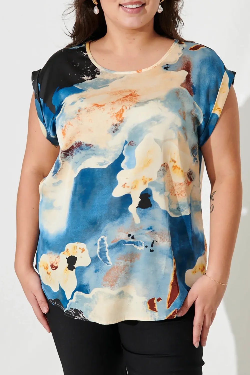 Blue Based Art Print Sleeveless Top