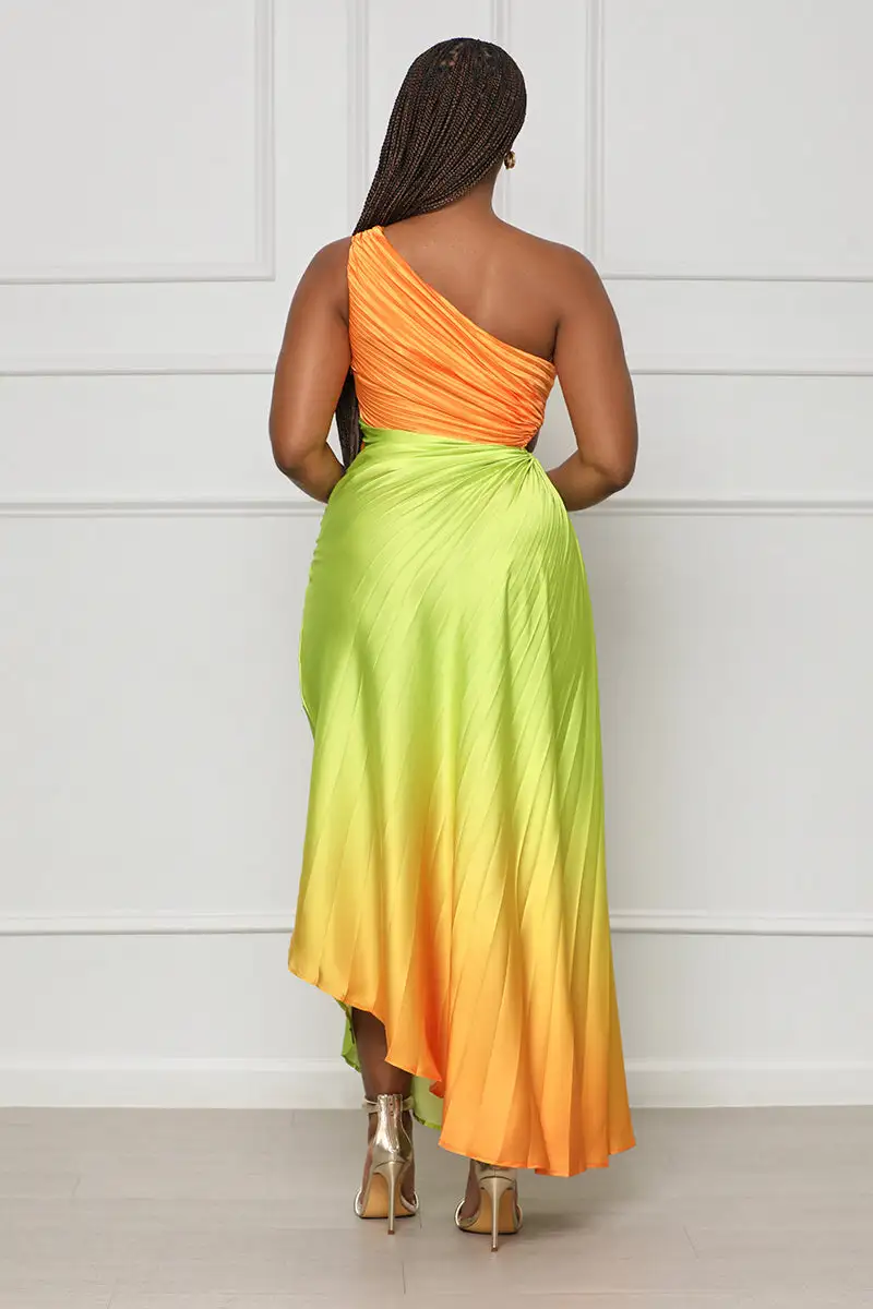 Tangerine Burst One Shoulder Dress (Orange Multi)- FINAL SALE