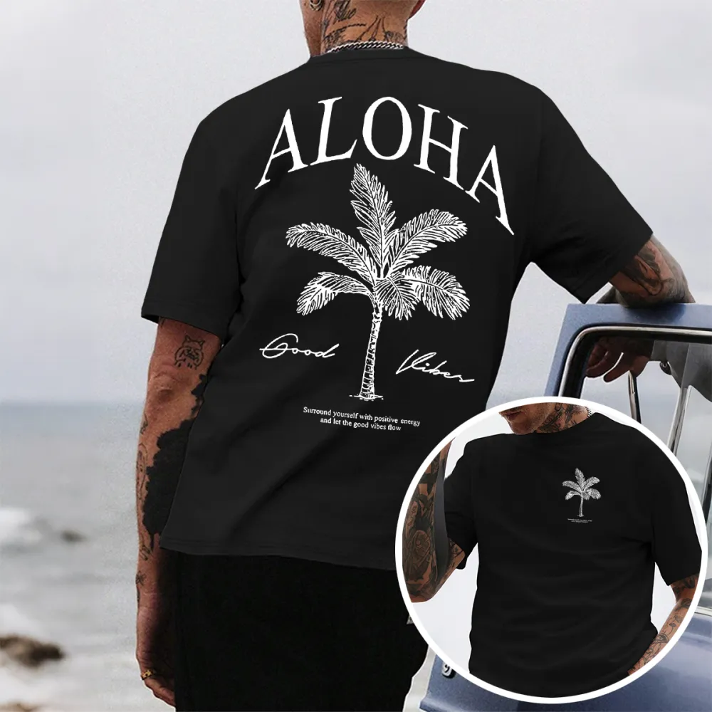 Summer Hawaiian Style Coconut Tree Print Multi-Color Short Sleeves