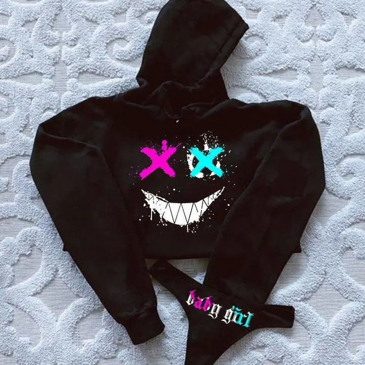 Baby Girl Printed Women's Cropped Hoodie & Thong Sets