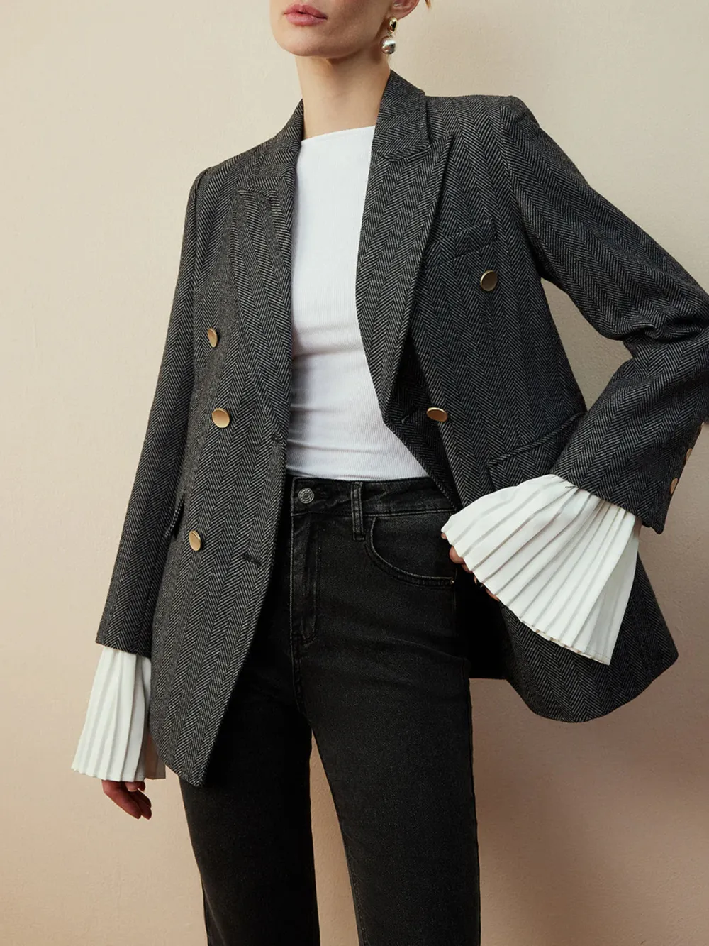Wool-Blend Metal Double-Breasted Blazer
