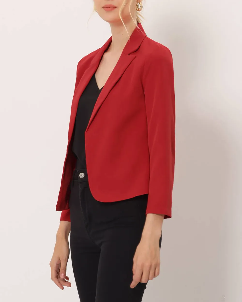 Allegra K- Open Front Crop Suit Blazer Jacket