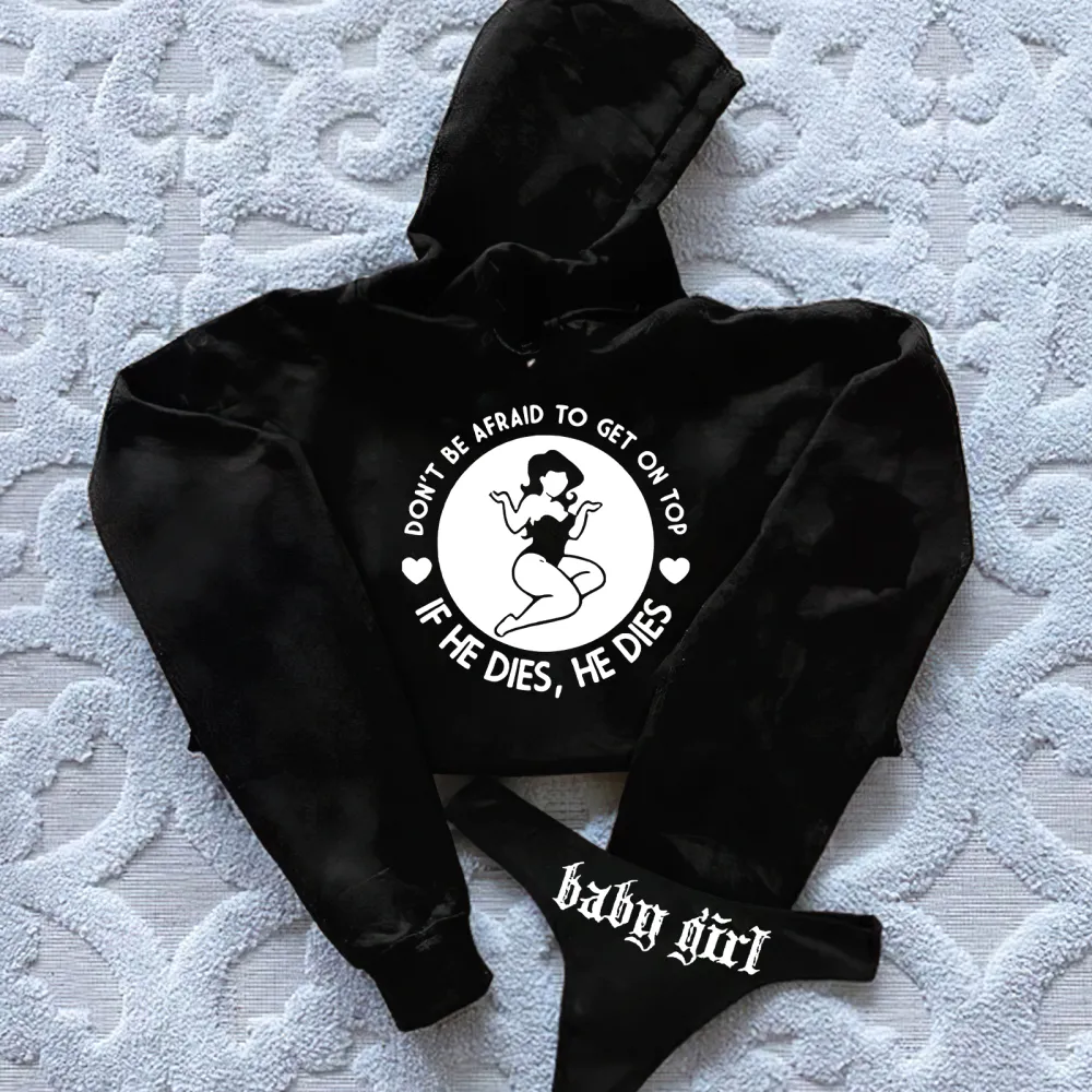Don't Be Afraid To Get On Top Printed Women's Cropped Hoodie & Thong Sets