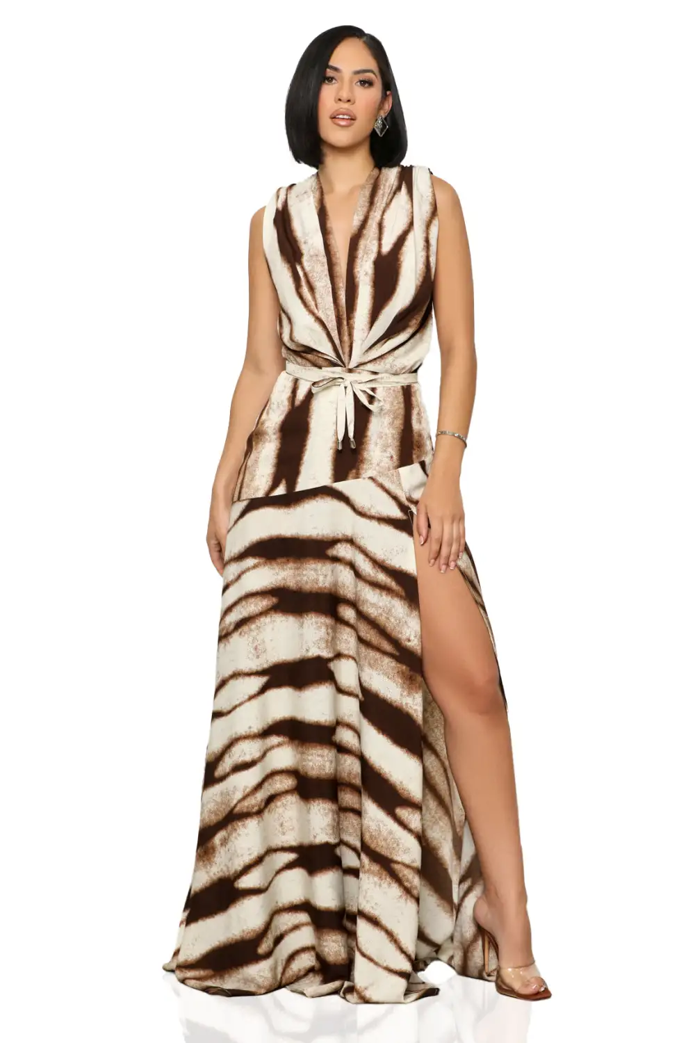 Wild One High Slit Maxi Dress (Brown Multi)